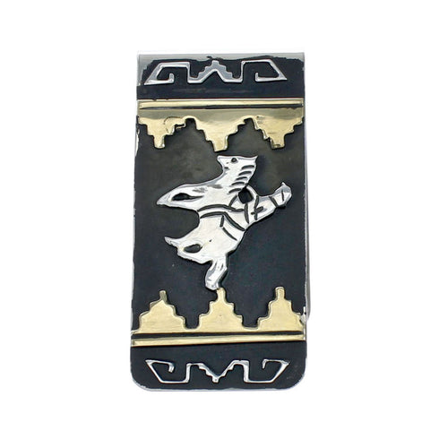Native American Sterling Silver Horse Rider 12KGF Money Clip NN20365